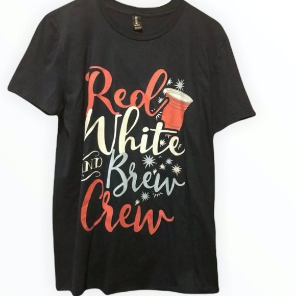 Patriotic Red White & Brew Crew Drinking T-Shirt | Men's M or Ladies L - Picture 1 of 8